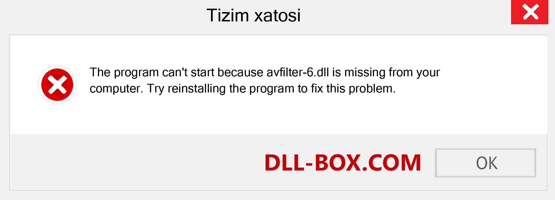 avfilter-6.dll fayli yo'qolganmi?. Windows 7, 8, 10 uchun yuklab olish - Windowsda avfilter-6 dll etishmayotgan xatoni tuzating, rasmlar, rasmlar